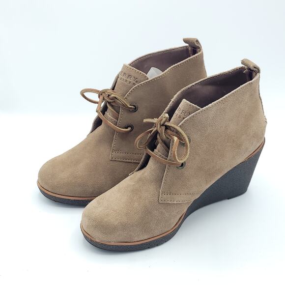 Sperry Harlow Suede Wedge Booties brown womens size 6 - Picture 4 of 9
